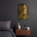 'Bunny With A Wreath Of Flowers' By Momart Gold Metal Wall Art