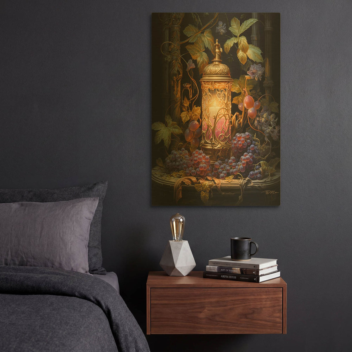 'Candle With Fruit' By Momart Gold Metal Wall Art