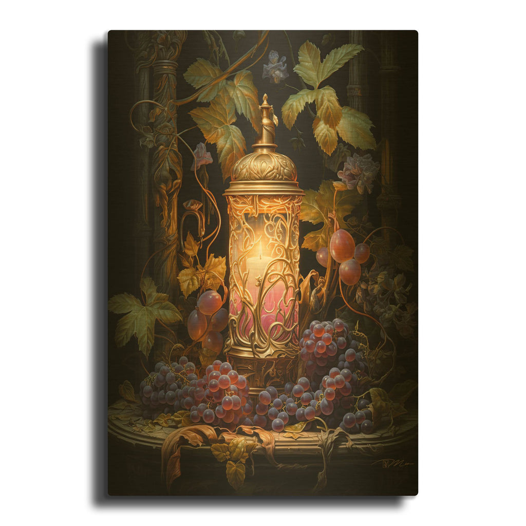 'Candle With Fruit' By Momart Gold Metal Wall Art