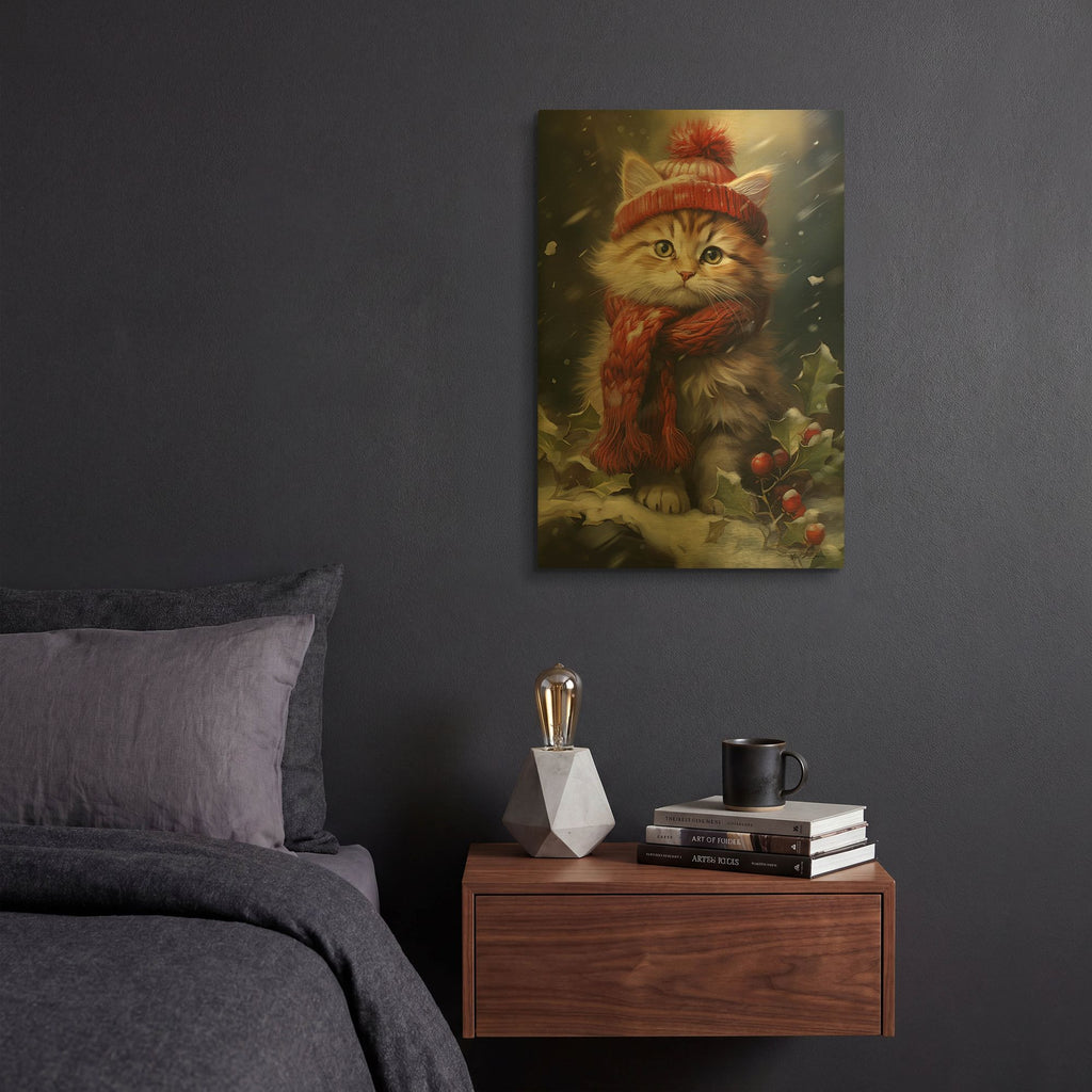 'Cats In The Snow 3' By Momart Gold Metal Wall Art