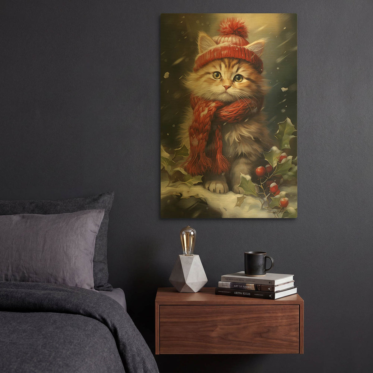 'Cats In The Snow 3' By Momart Gold Metal Wall Art