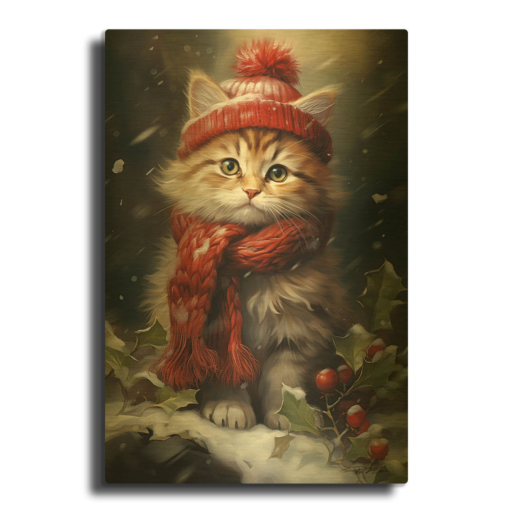 'Cats In The Snow 3' By Momart Gold Metal Wall Art