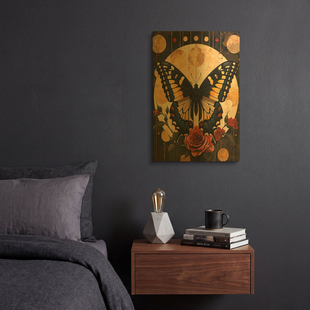 'Celestial Black Butterfly' By Momart Gold Metal Wall Art