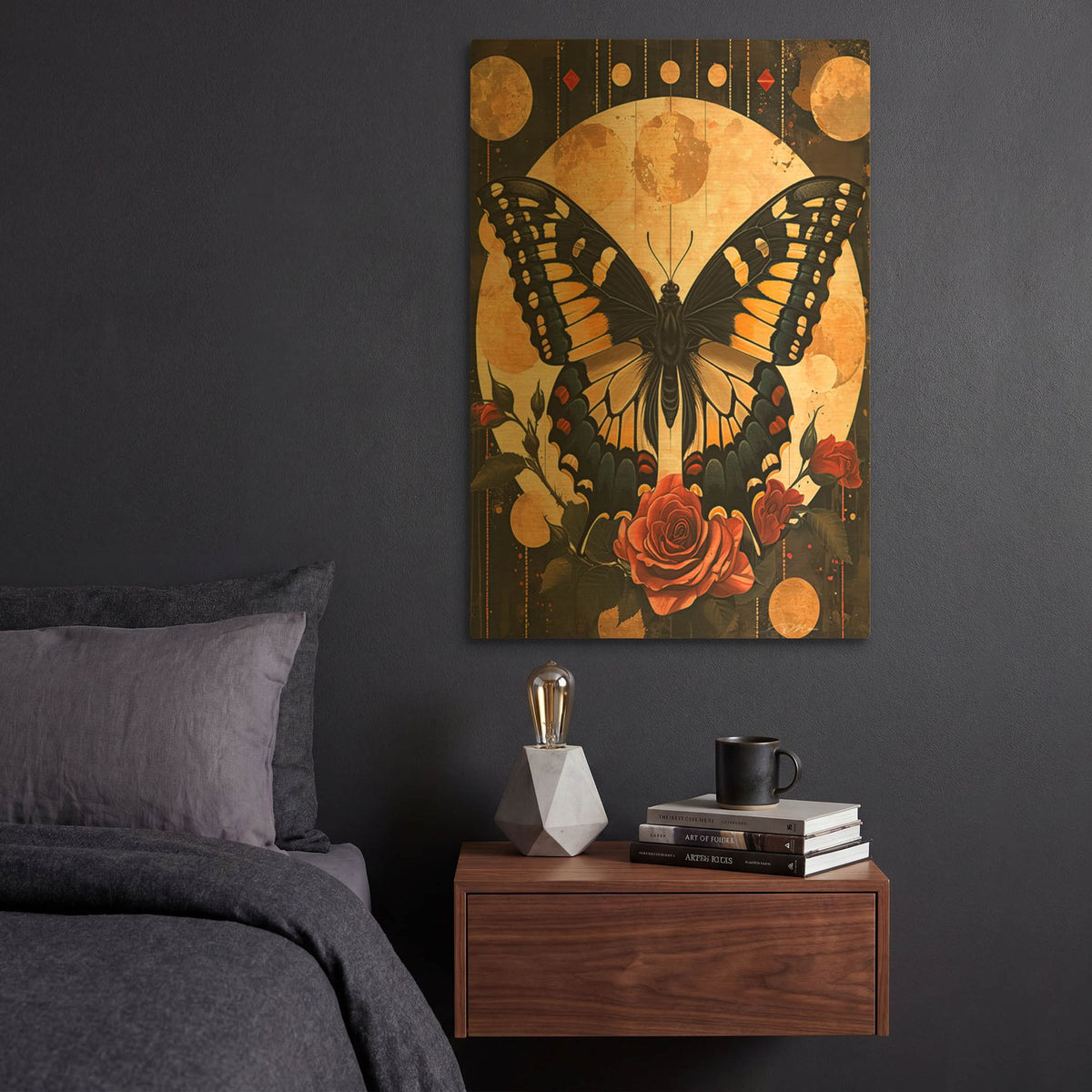 'Celestial Black Butterfly' By Momart Gold Metal Wall Art