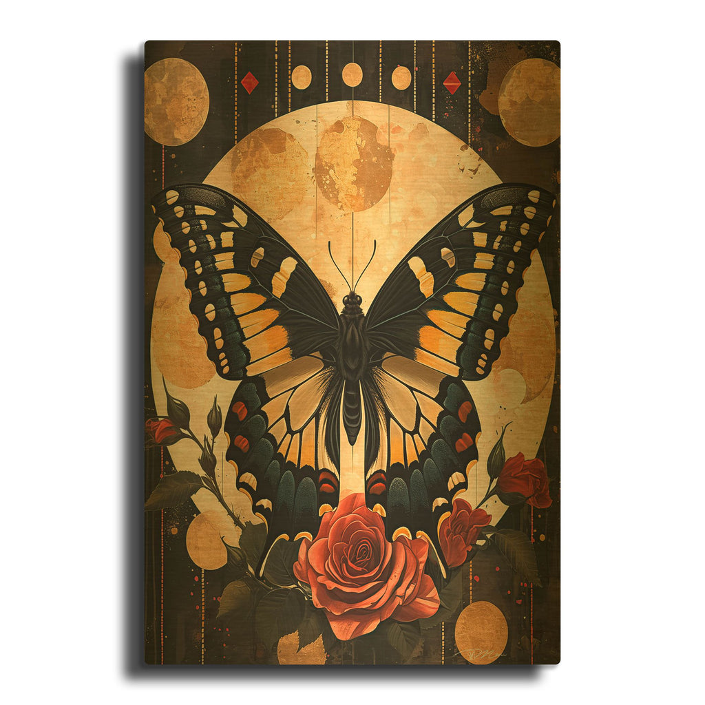 'Celestial Black Butterfly' By Momart Gold Metal Wall Art
