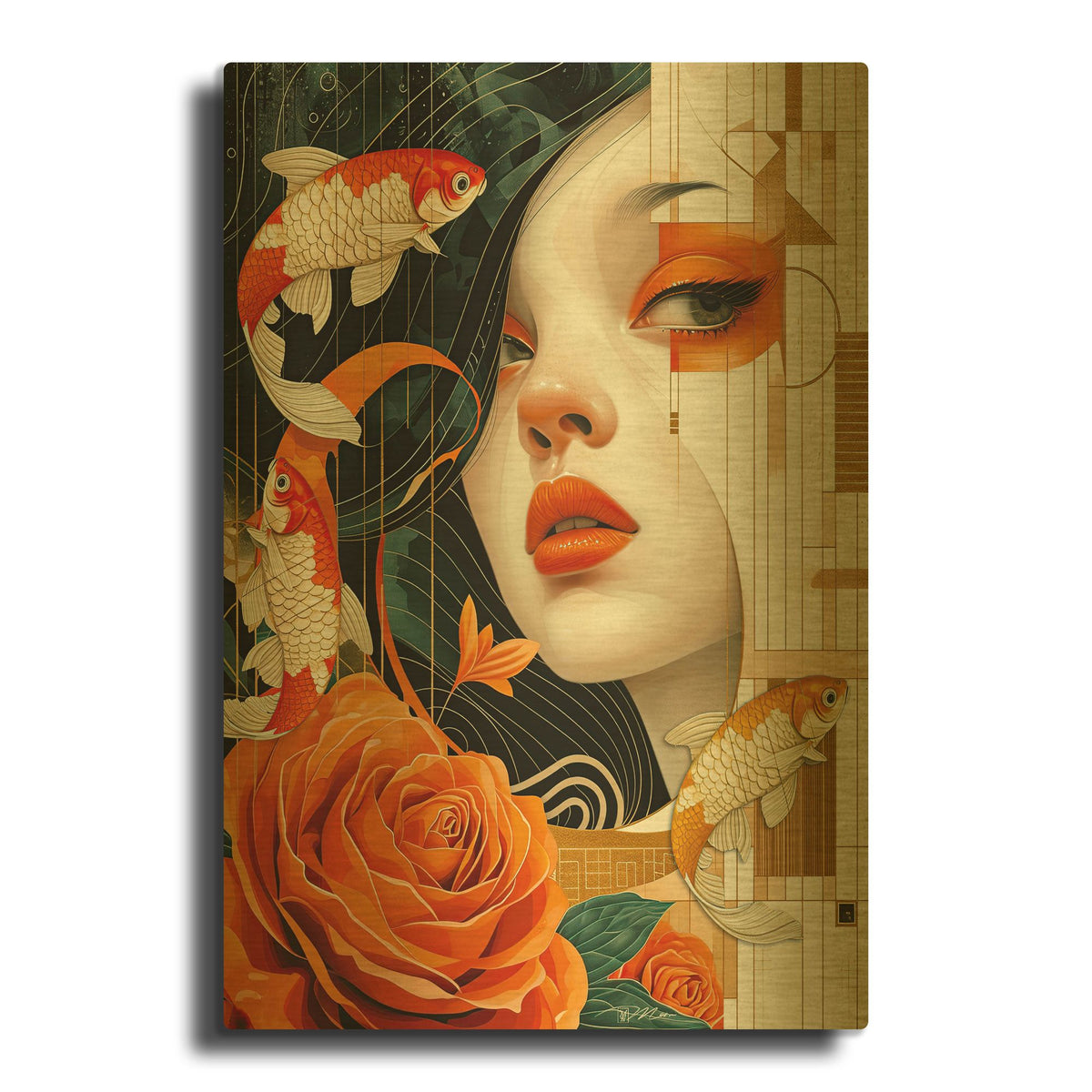 'Celestial Gold Fish' By Momart Gold Metal Wall Art