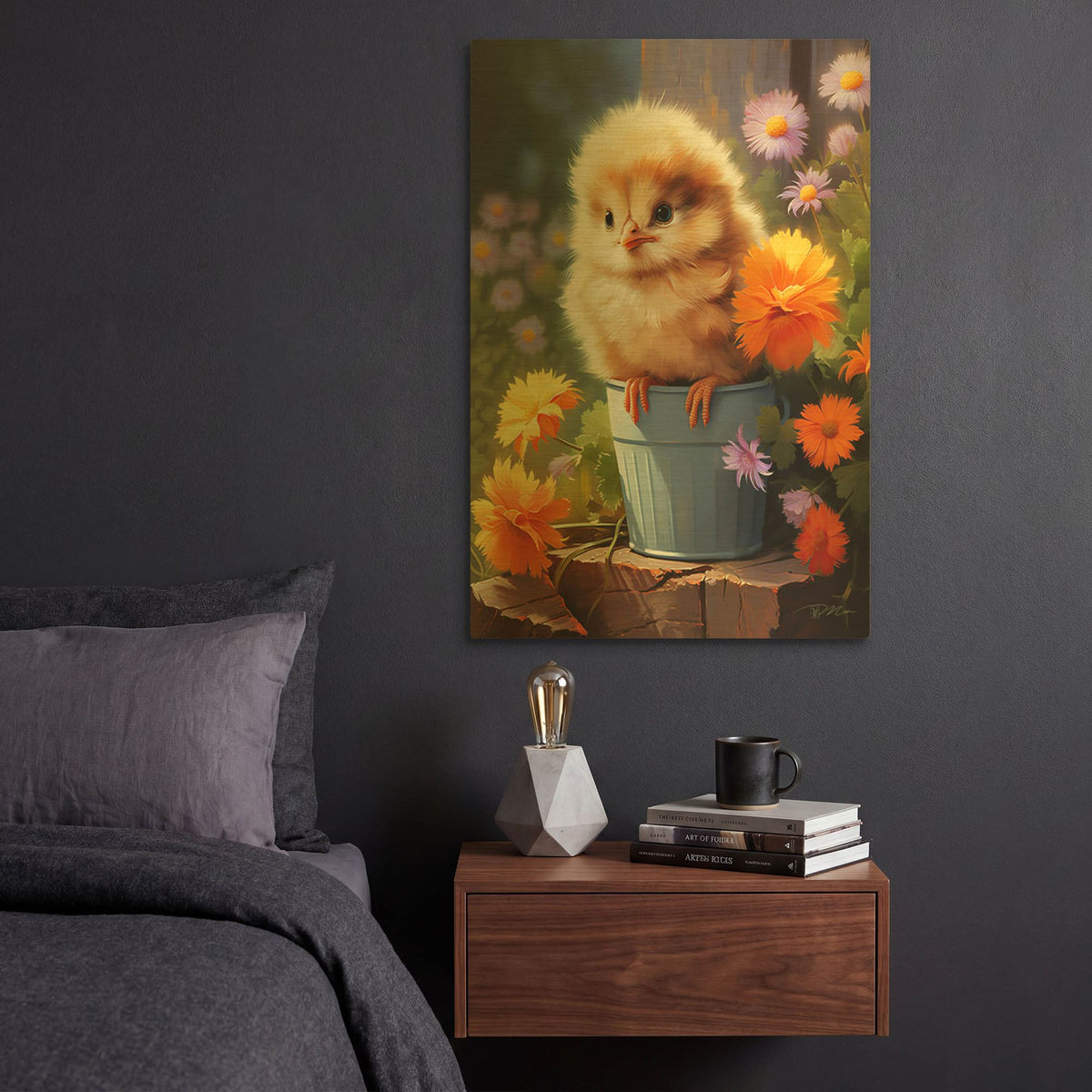 'Chick In The Garden' By Momart Gold Metal Wall Art