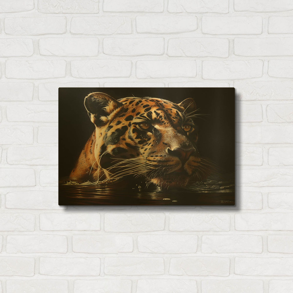 'Coguar Lurking In The Water' By Momart Gold Metal Wall Art