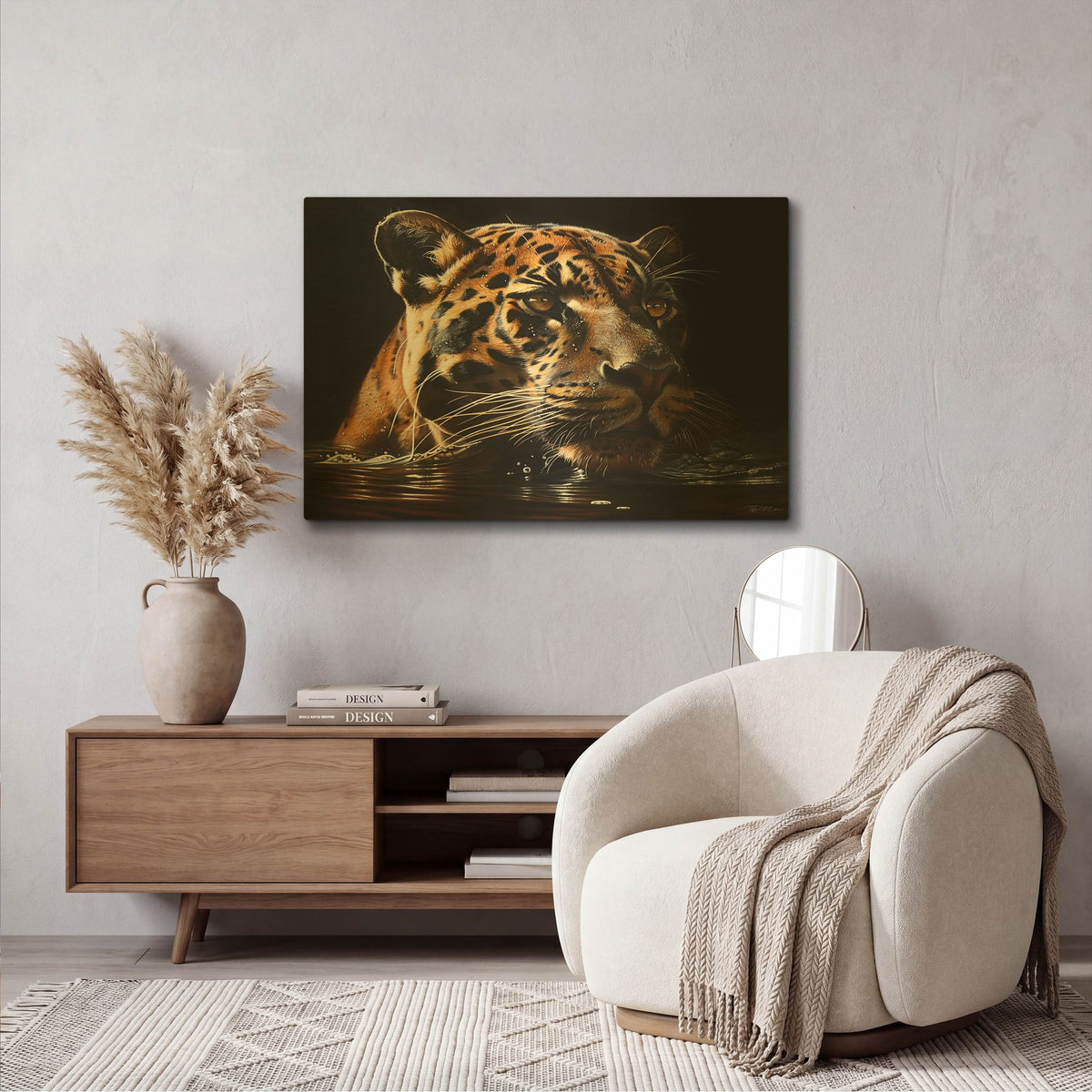 'Coguar Lurking In The Water' By Momart Gold Metal Wall Art