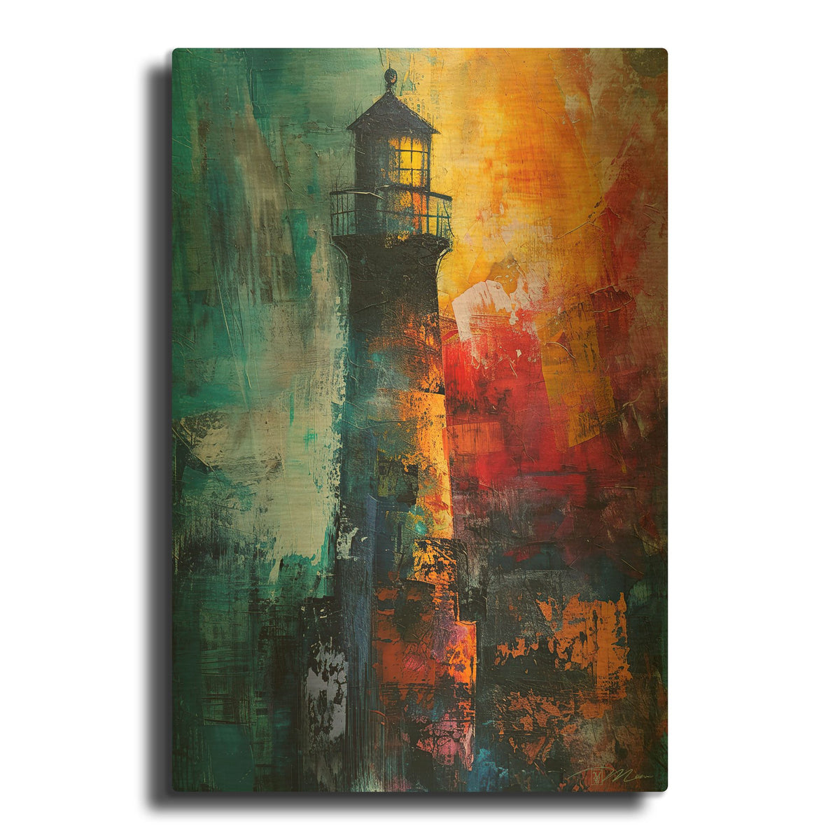 'Colorful Abstract Lighthouse 1' By Momart Gold Metal Wall Art