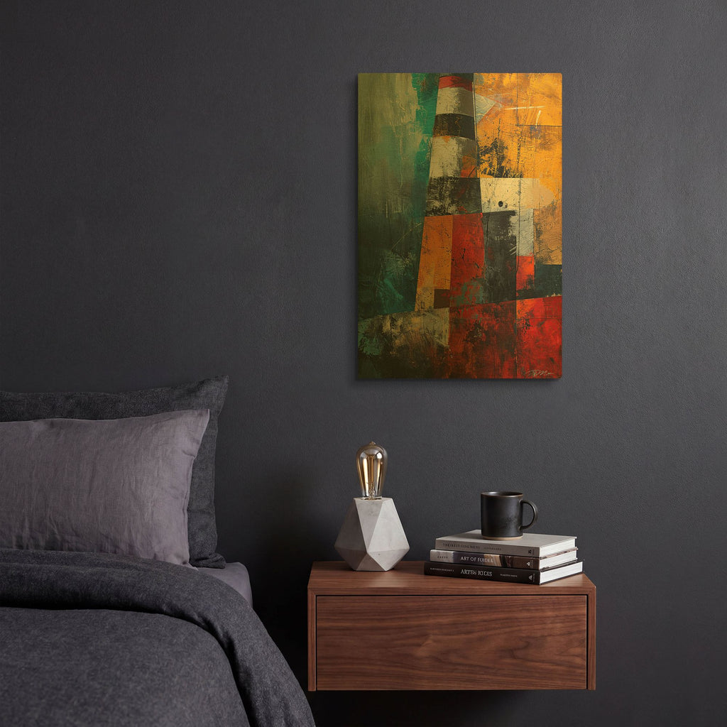 'Colorful Abstract Lighthouse 2' By Momart Gold Metal Wall Art