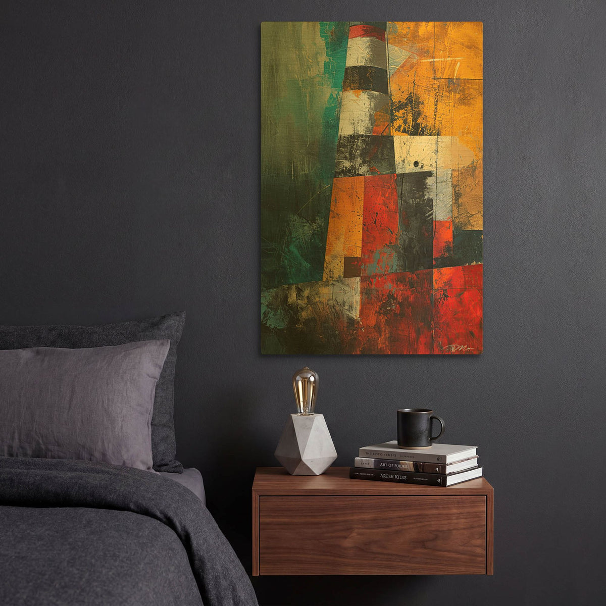 'Colorful Abstract Lighthouse 2' By Momart Gold Metal Wall Art