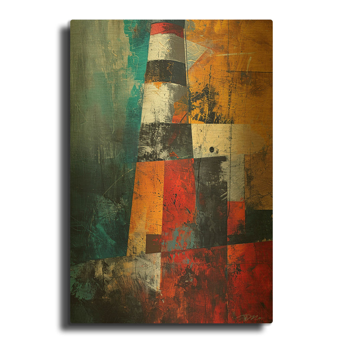 'Colorful Abstract Lighthouse 2' By Momart Gold Metal Wall Art