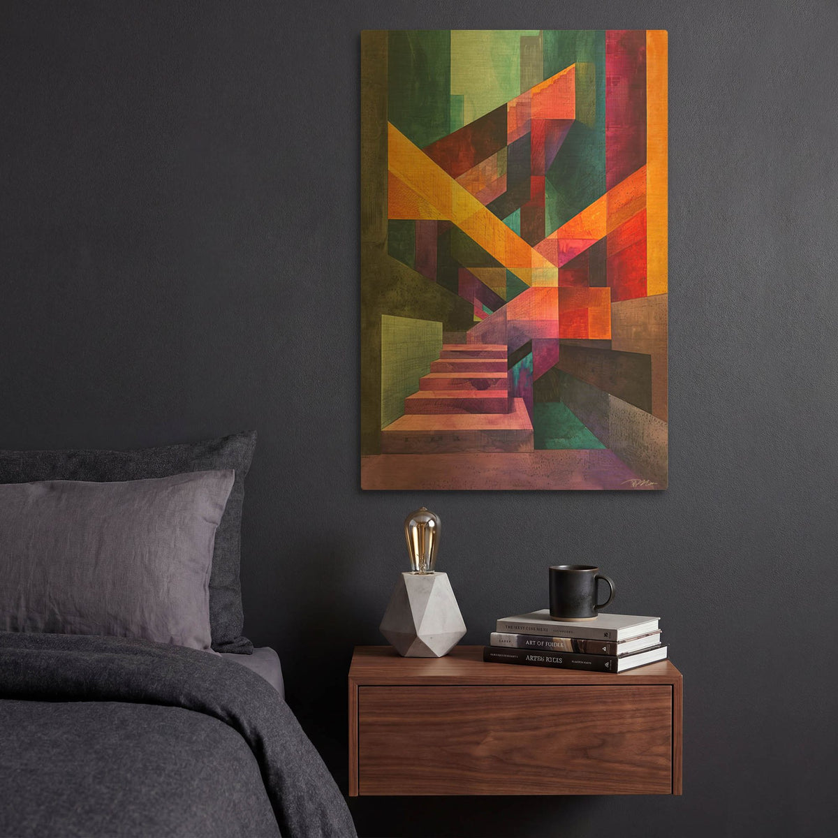'Colorfull Abstract Stairs' By Momart Gold Metal Wall Art