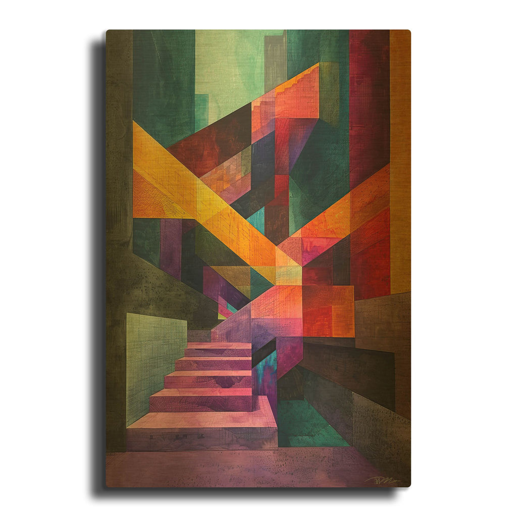 'Colorfull Abstract Stairs' By Momart Gold Metal Wall Art