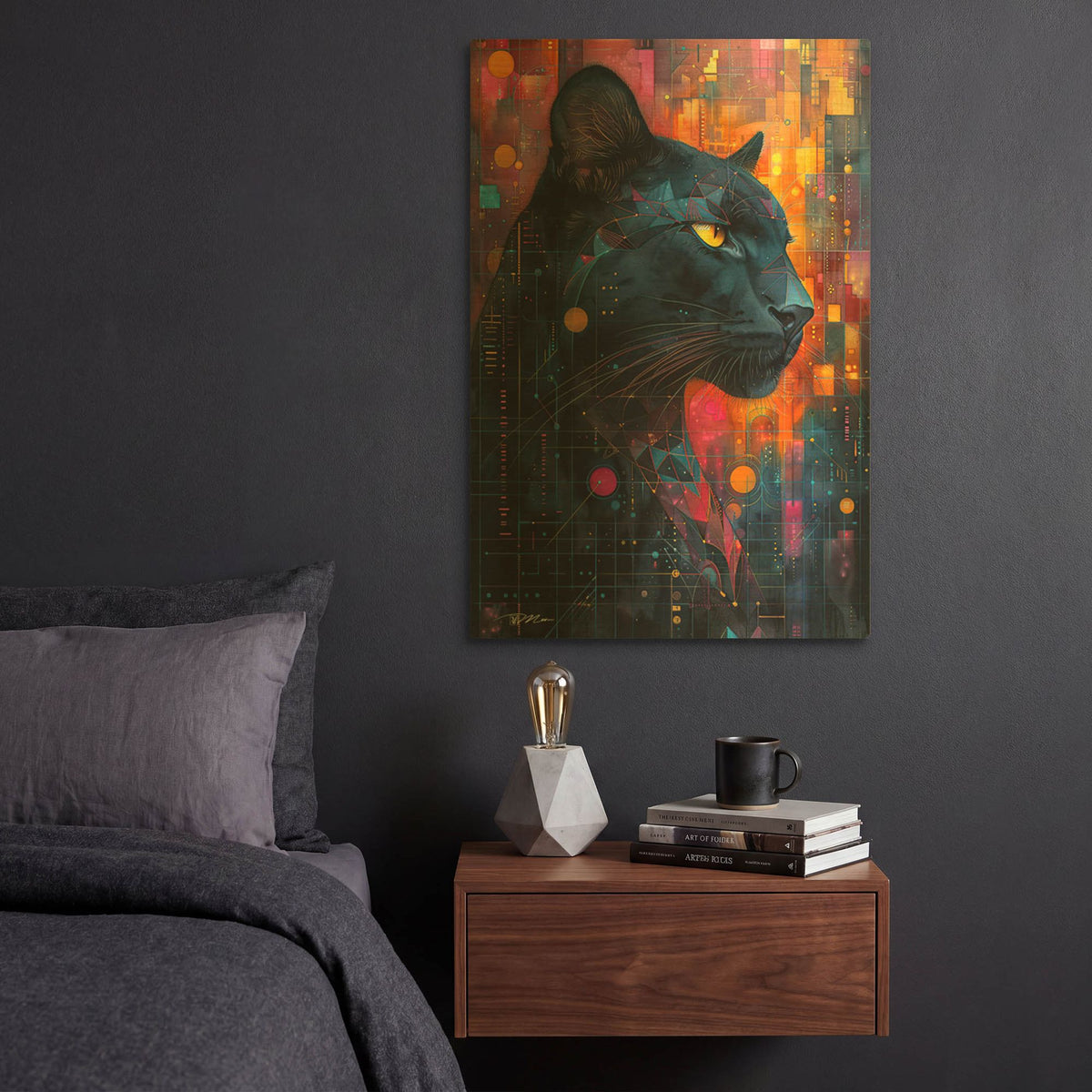'Colorfull Black Panther' By Momart Gold Metal Wall Art
