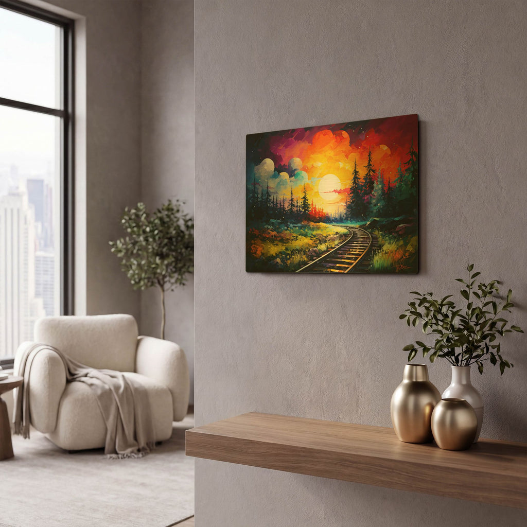 'Colorfull Rails' By Momart Gold Metal Wall Art