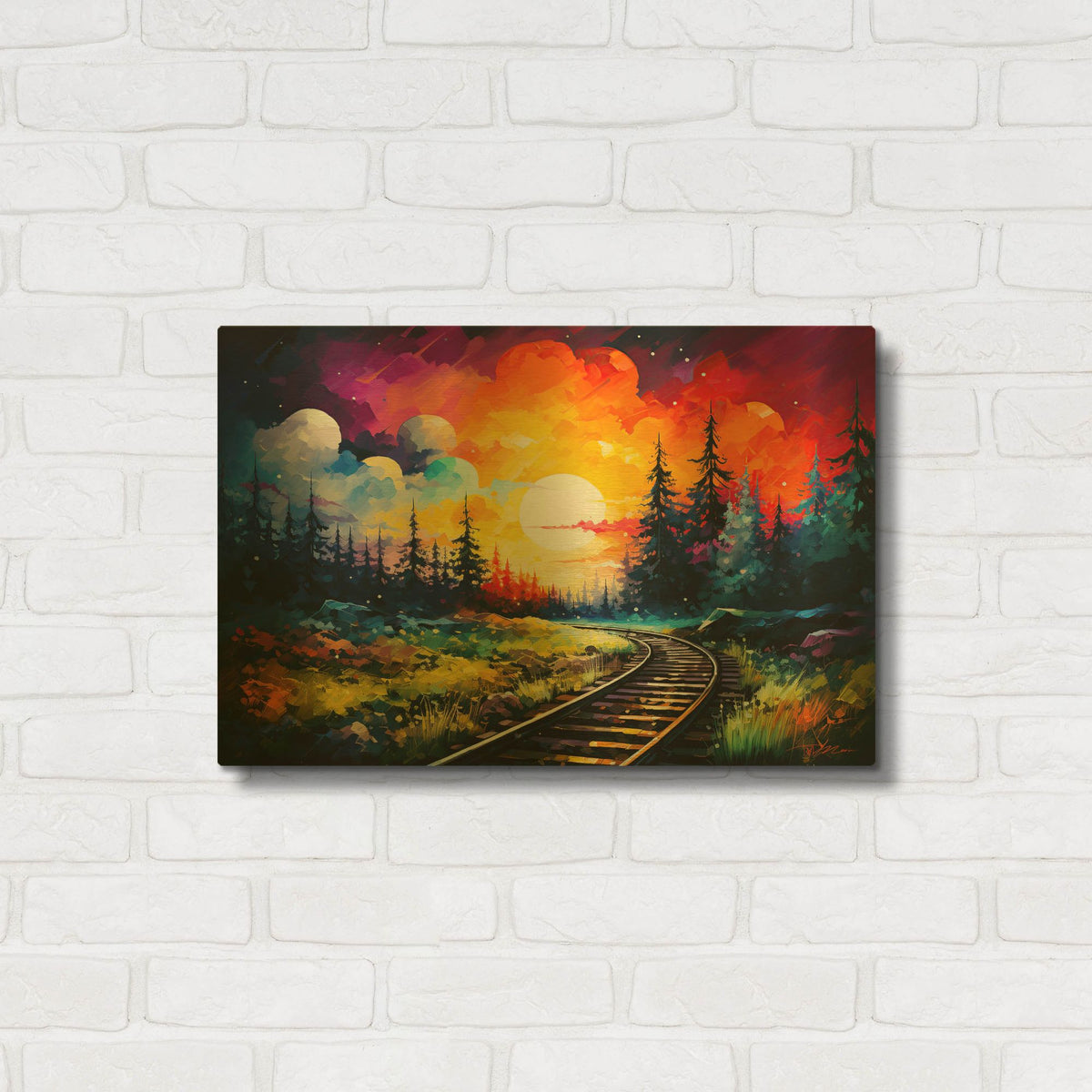 'Colorfull Rails' By Momart Gold Metal Wall Art