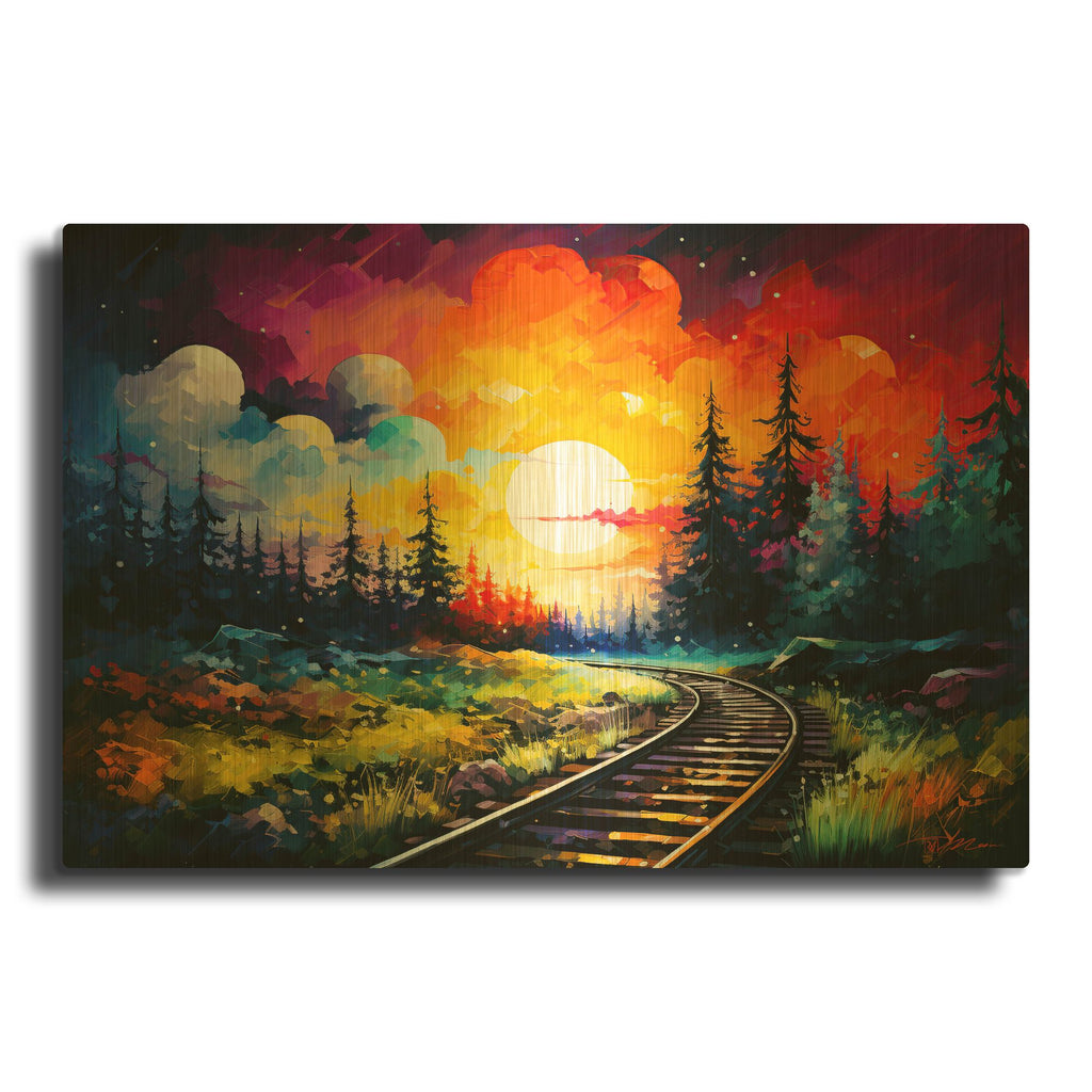 'Colorfull Rails' By Momart Gold Metal Wall Art