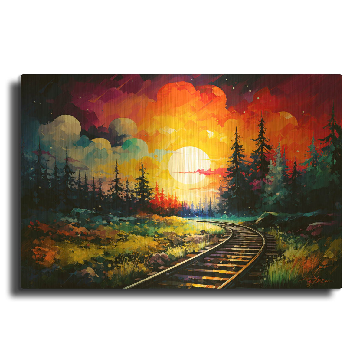 'Colorfull Rails' By Momart Gold Metal Wall Art
