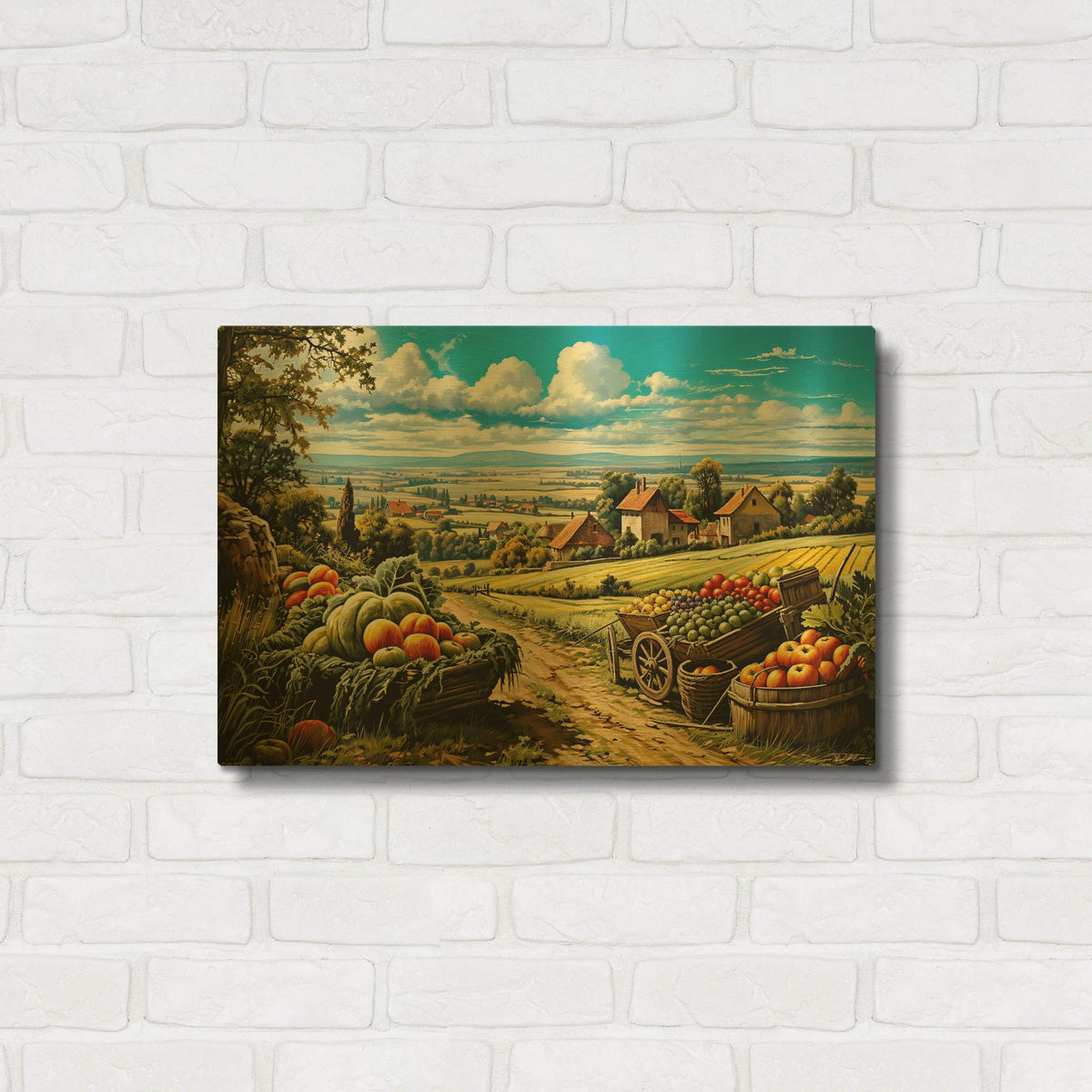 'Countryside With Fruits And Vegetables' By Momart Gold Metal Wall Art