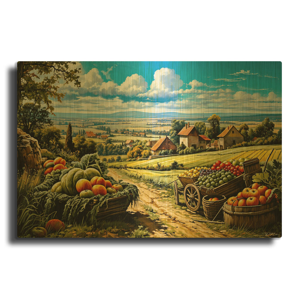 'Countryside With Fruits And Vegetables' By Momart Gold Metal Wall Art