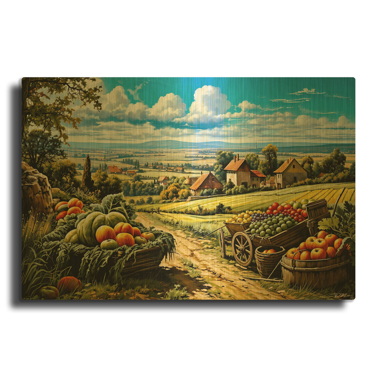 'Countryside With Fruits And Vegetables' By Momart Gold Metal Wall Art