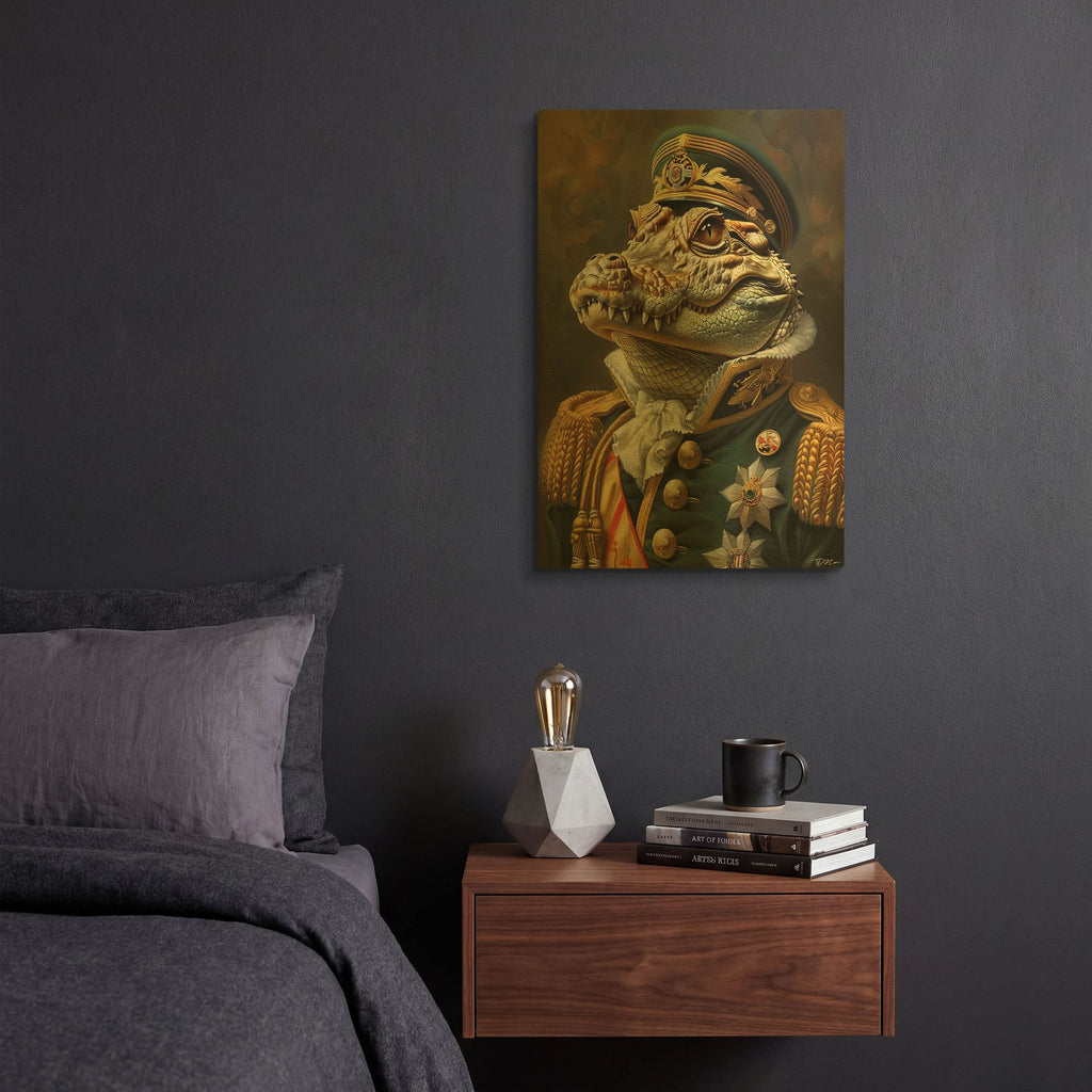 'Crocodile General Portrait' By Momart Gold Metal Wall Art