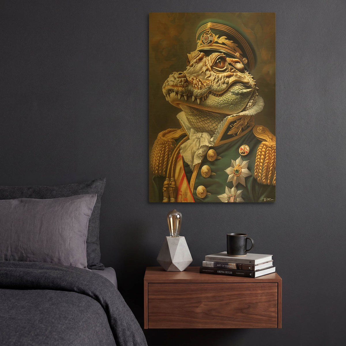 'Crocodile General Portrait' By Momart Gold Metal Wall Art
