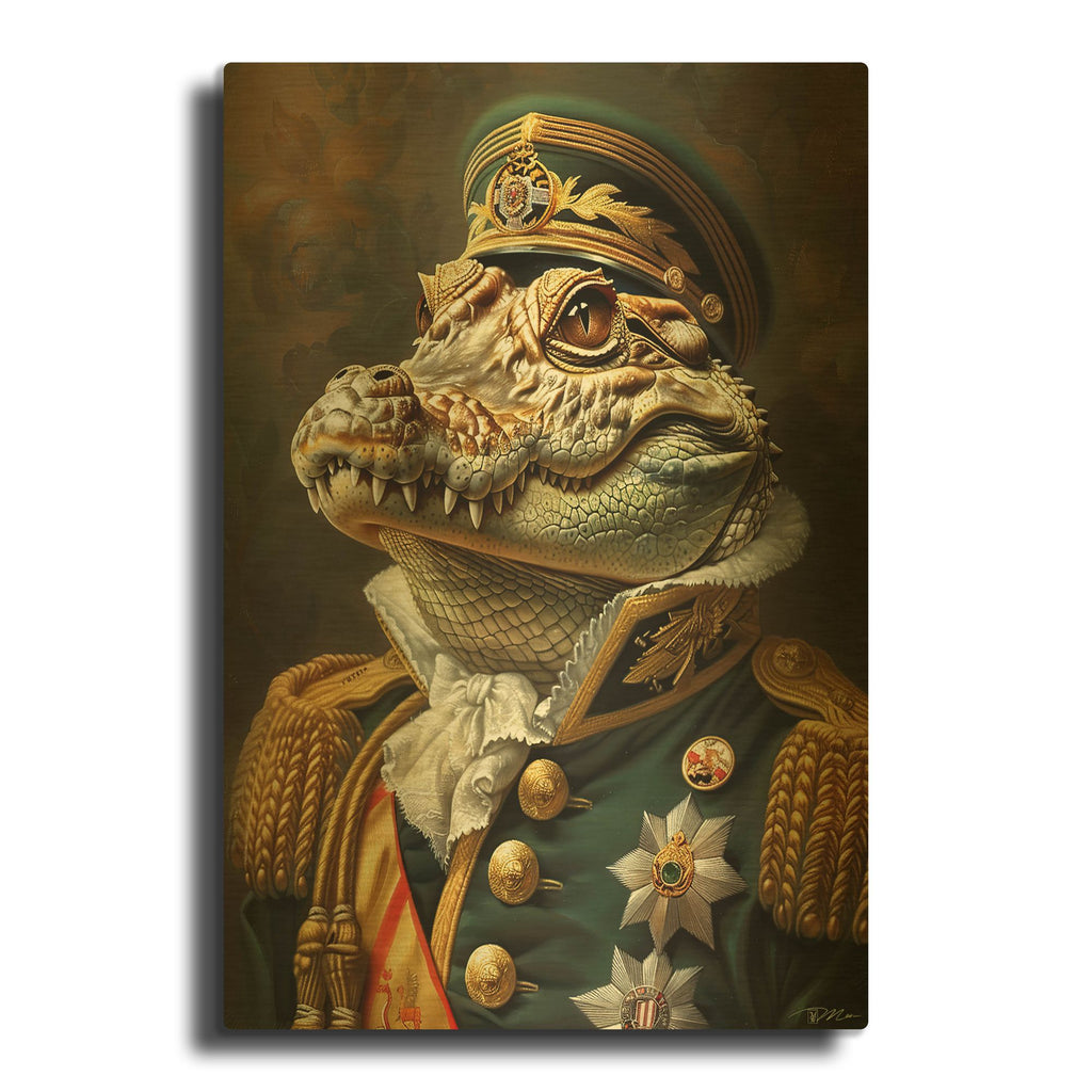 'Crocodile General Portrait' By Momart Gold Metal Wall Art