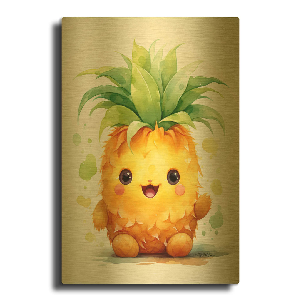 'Cut Fruit Monster 5' By Momart Gold Metal Wall Art