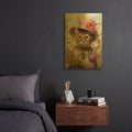 'Cute Cat With A Red Hat Baroque Style' By Momart Gold Metal Wall Art