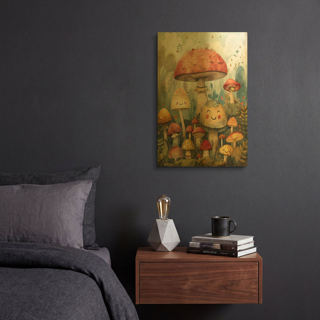 'Cute Mushrooms' By Momart Gold Metal Wall Art