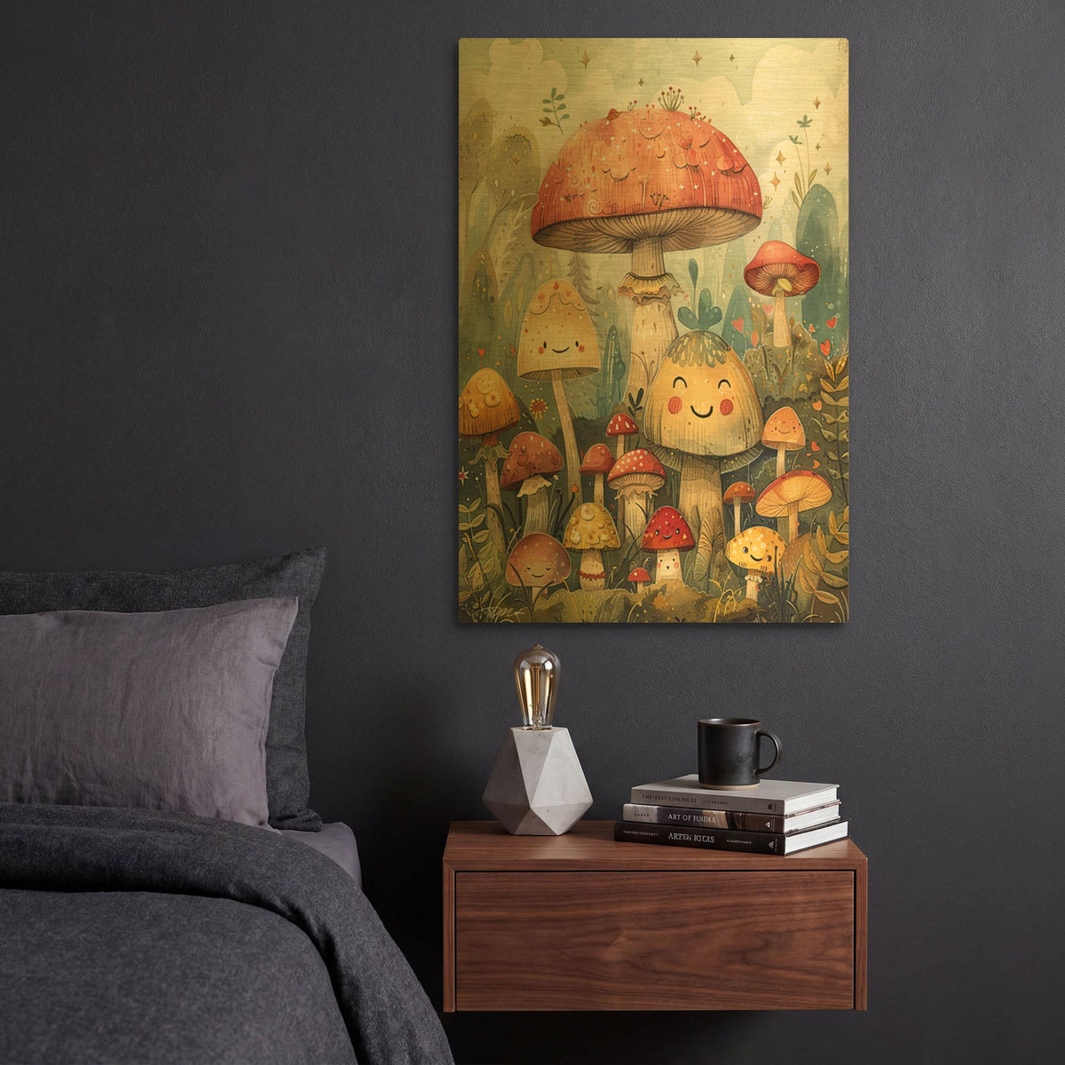 'Cute Mushrooms' By Momart Gold Metal Wall Art