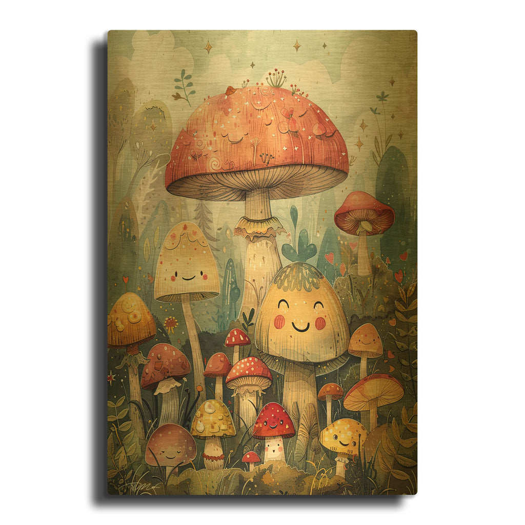 'Cute Mushrooms' By Momart Gold Metal Wall Art