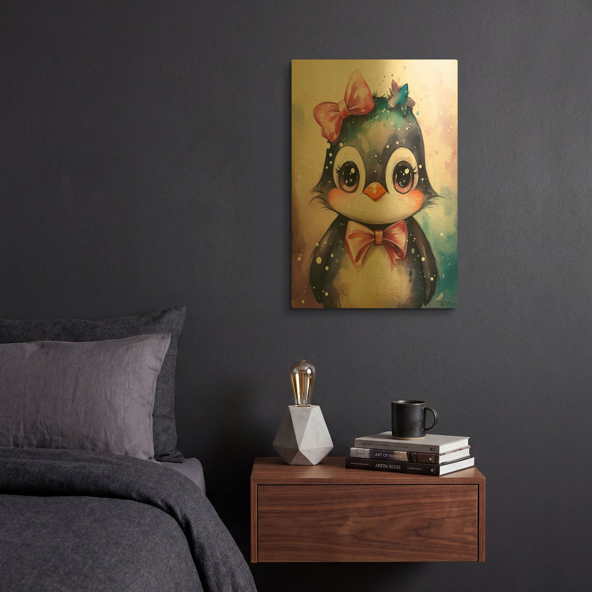 'Cute Penguin In Watercolor' By Momart Gold Metal Wall Art