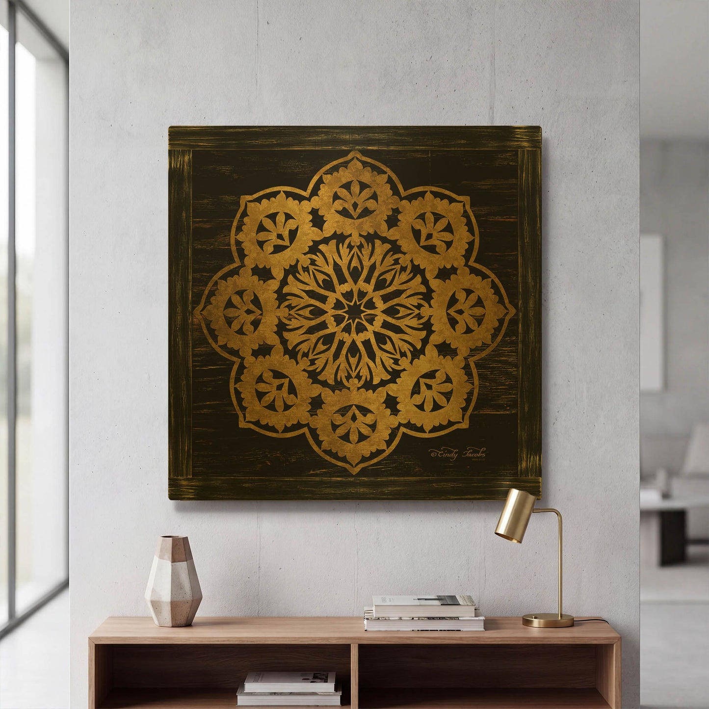 'Gold Mandala I' By Cindy Jacobs Gold Metal Wall Art