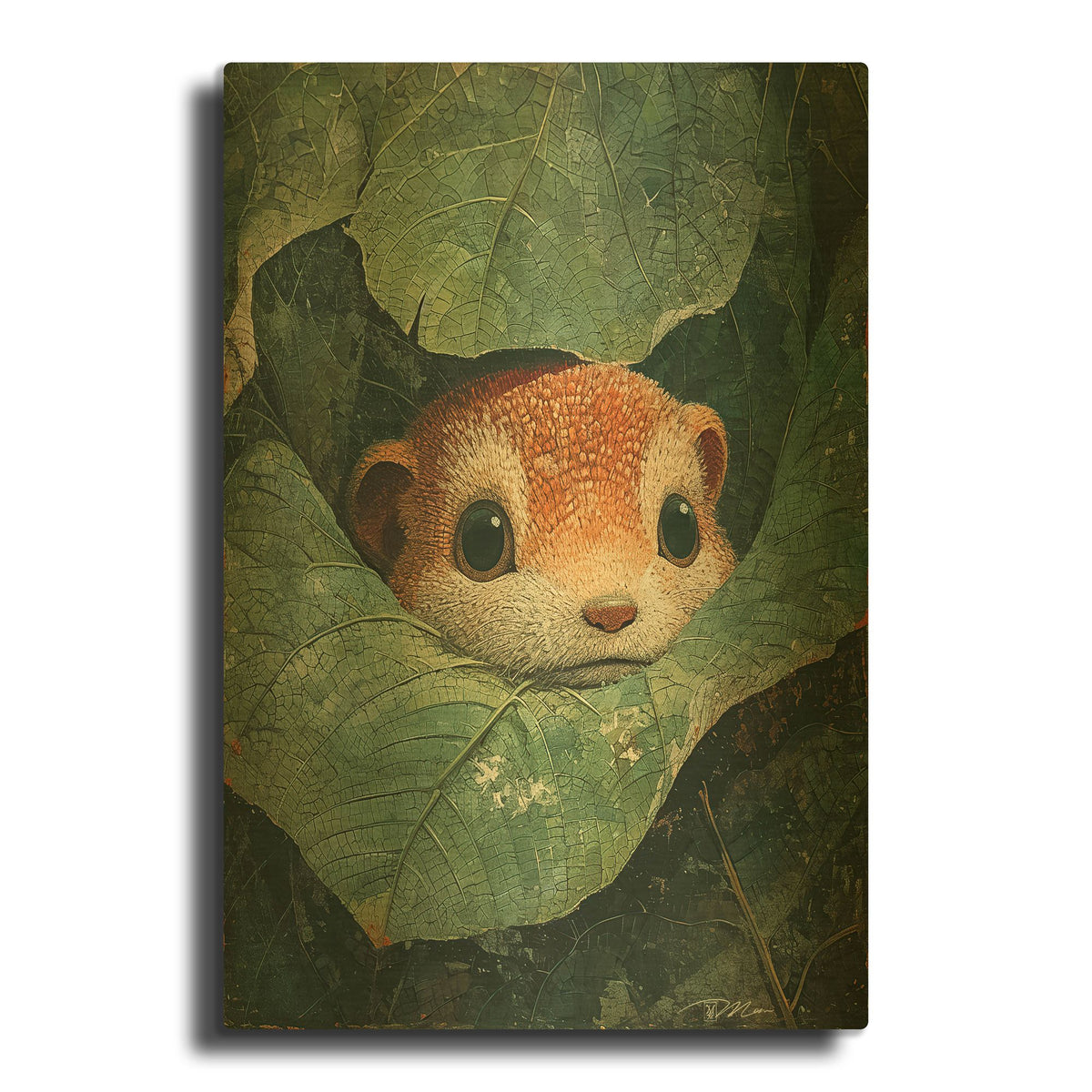 'Cute Snout Between The Leaves' By Momart Gold Metal Wall Art