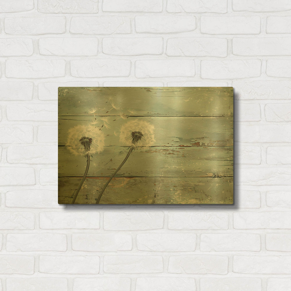 'Dandelion On A Wooden Background' By Momart Gold Metal Wall Art