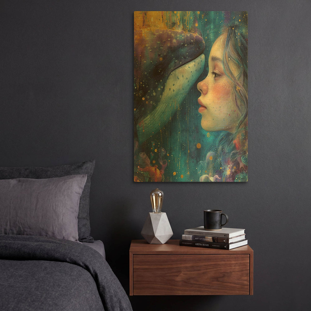 'Deep Blue Whale' By Momart Gold Metal Wall Art