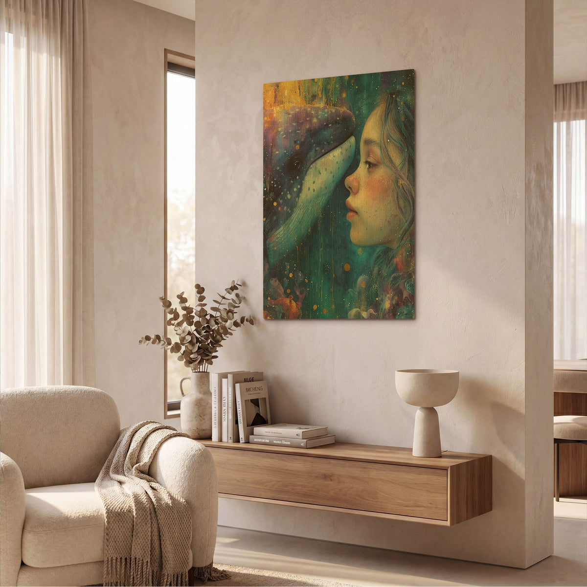 'Deep Blue Whale' By Momart Gold Metal Wall Art