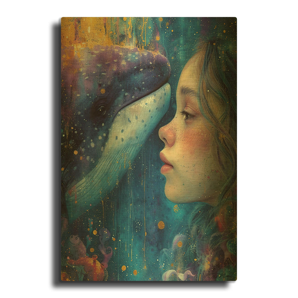 'Deep Blue Whale' By Momart Gold Metal Wall Art