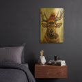 'Deer With Red And Yellow Cap And Scarf' By Momart Gold Metal Wall Art