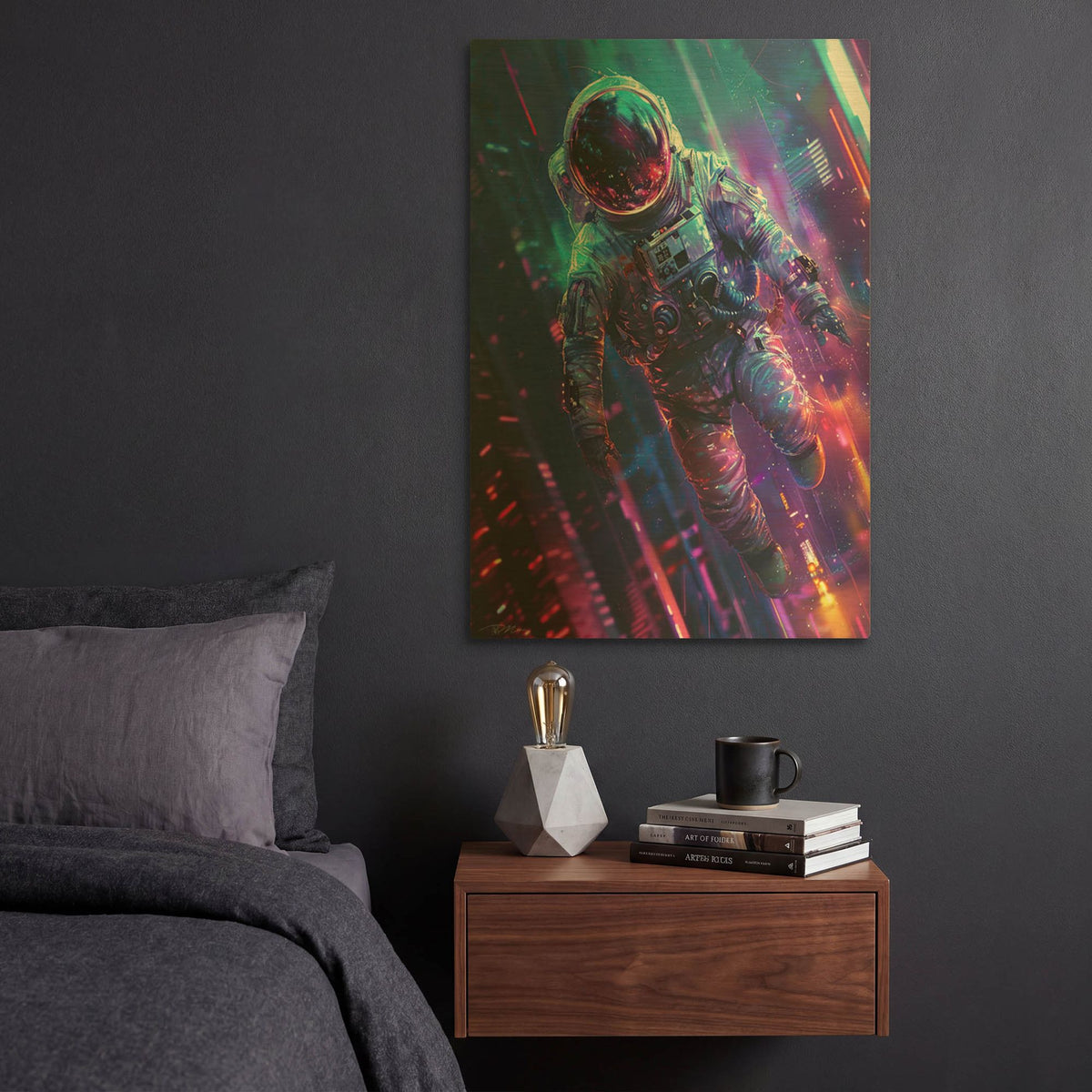'Digital Space Blue And Purple 1' By Momart Gold Metal Wall Art