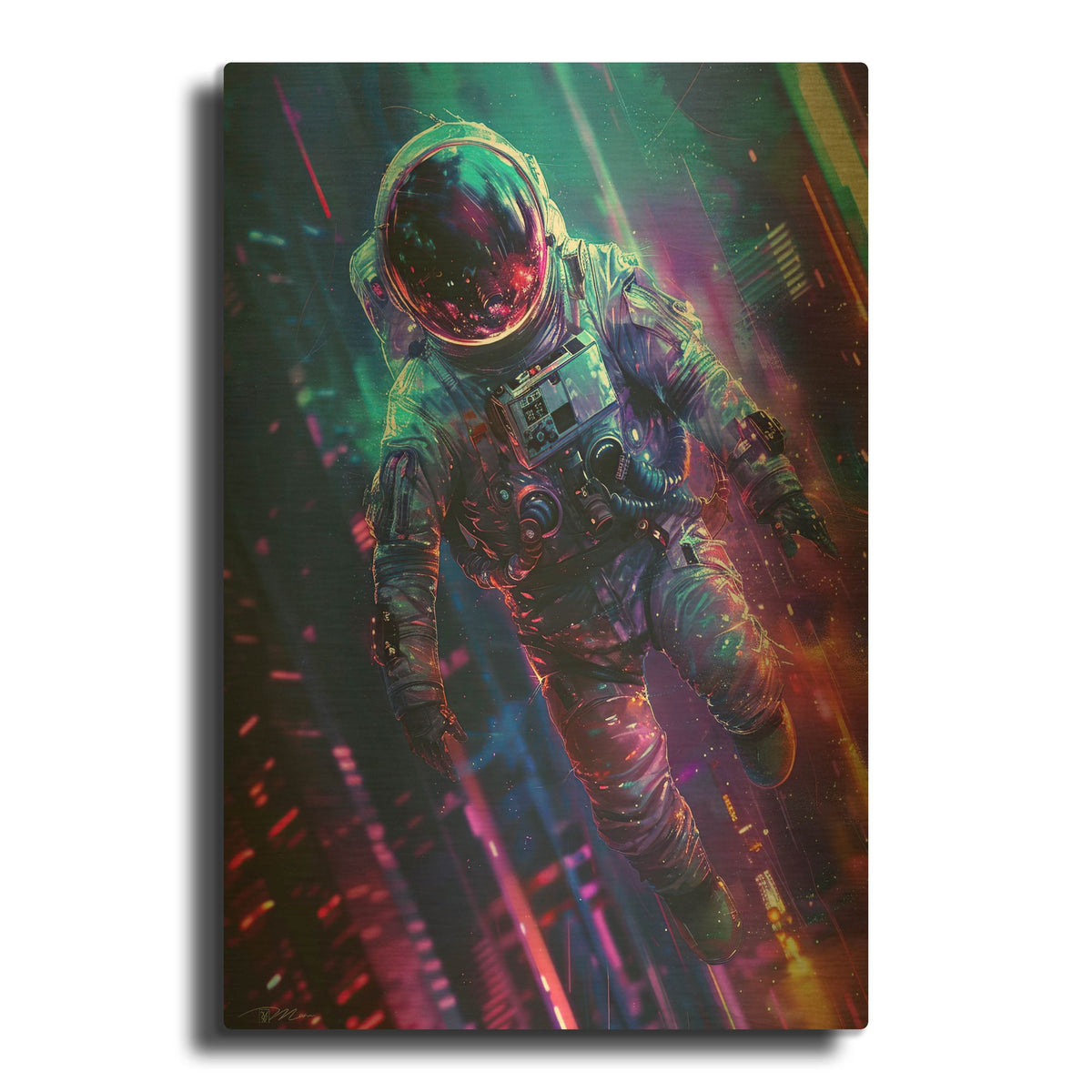 'Digital Space Blue And Purple 1' By Momart Gold Metal Wall Art