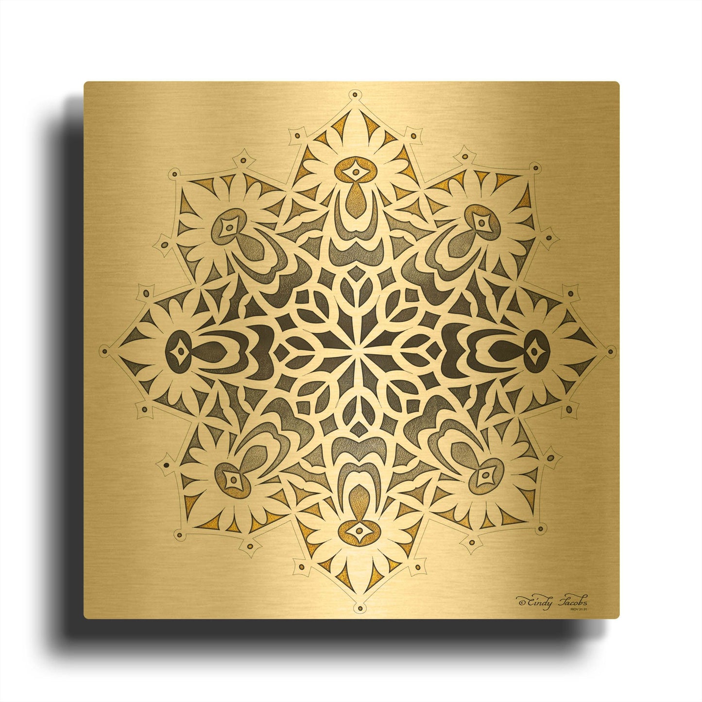 'Mandala on White' By Cindy Jacobs Gold Metal Wall Art