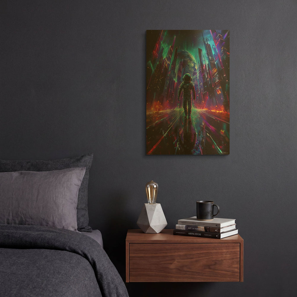 'Digital Space Blue And Purple 2' By Momart Gold Metal Wall Art