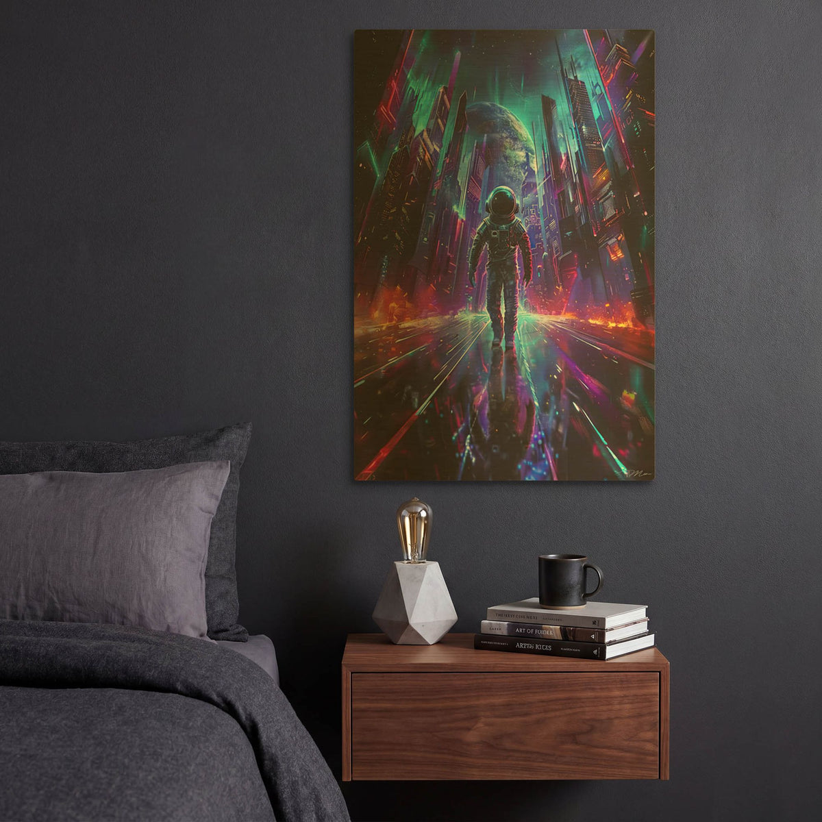 'Digital Space Blue And Purple 2' By Momart Gold Metal Wall Art