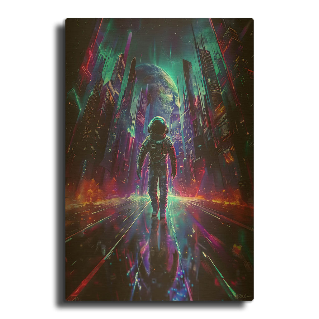 'Digital Space Blue And Purple 2' By Momart Gold Metal Wall Art