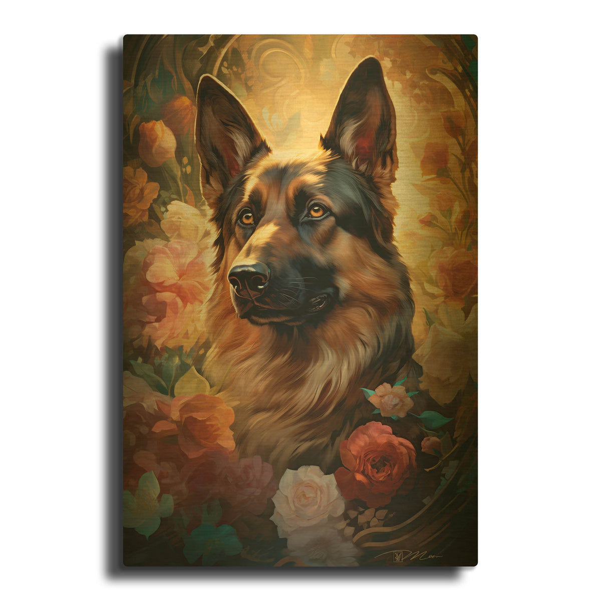'Dog Fairy Tale 6' By Momart Gold Metal Wall Art